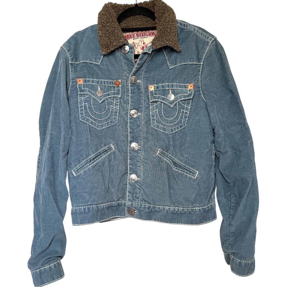 Y2k True Religion Jimmy Sherpa Big T Corduroy Jacket Womans SZ M